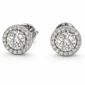 Timeless Solitaire Diamond Halo Stud Earrings in White Gold
