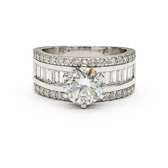 2.0 Carat Solitaire Baguette Triple Band Ring