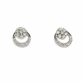 Diamond Halo Floating Circle Studs in 14K White Gold