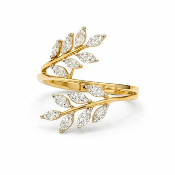 Leaf Design Lab-Grown Diamond Gold Wrap Ring