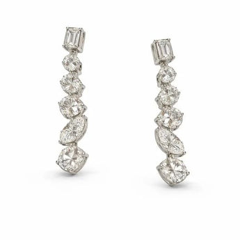 Marquise & Round Diamond Drop Earrings in White Gold