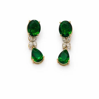 Luxury Emerald and Diamond Oval & Pear Drop Earrings