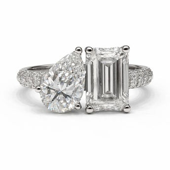 4.46 Carat Toi Et Moi Diamond Ring with Pear Emerald Cuts