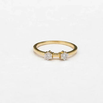 Twin Diamond Open Ring with Minimal Gold Band Design