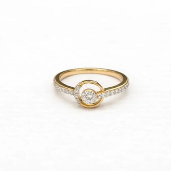 Elegant Round Diamond Solitaire Ring featuring Circular Gold Halo
