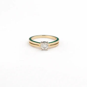Rose Gold Solitaire Diamond Ring with Green Enamel Interior