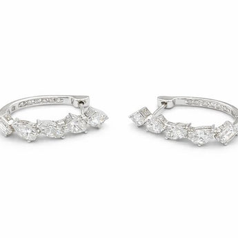 14K White Gold Emerald Cut Diamond Oval Hoop Earrings
