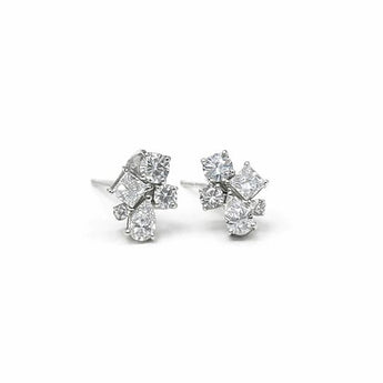 Contemporary Multi-Shape Diamond Cluster Studs in White Gold