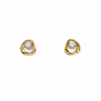 Dainty Swirl Solitaire Diamond Stud Earrings in Yellow Gold