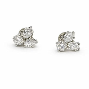 Classic Trio Cluster Diamond Stud Earrings in White Gold