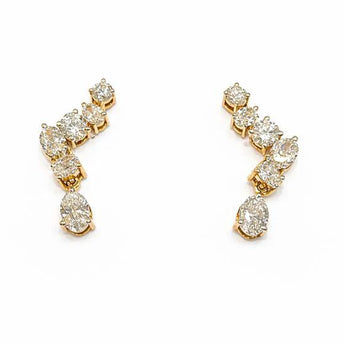 Graduated Diamond Cluster Curved Crawler Earrings in Rose Gold
