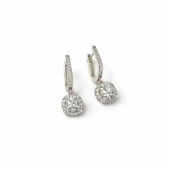 Luxury Cushion Halo Diamond Leverback Dangle Earrings