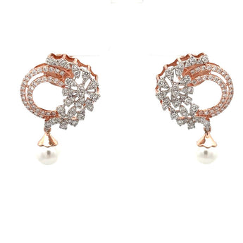 Elegant Rose Gold Diamond Swirl Earrings with South Sea Pearl Drops