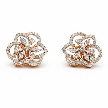 Minimalist 14KT Rose Gold Dual-Circle Diamond Pendant & Earring Set