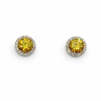 Yellow Sapphire Round Halo Stud Earrings