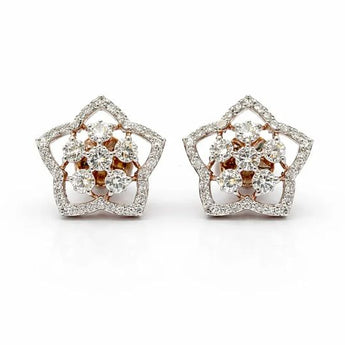 Floral Star Halo Diamond Stud Earrings for Women in Rose Gold