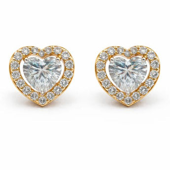 Luxury Heart-Shaped Diamond Halo Stud Earrings in 14K Rose Gold