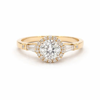 2.483 Carat Round Diamond Halo Engagement Ring with Baguette Accents