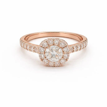 Lab-Grown Round Cut Diamond Cushion Halo Gold Ring