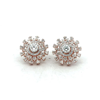 Luxurious 14KT Two-Tone Gold Floral Sunburst Diamond Earrings