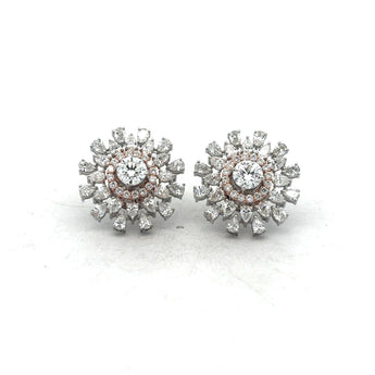 Luxurious 14KT Two-Tone Gold Floral Sunburst Diamond Earrings