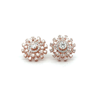 Luxurious 14KT Two-Tone Gold Floral Sunburst Diamond Earrings