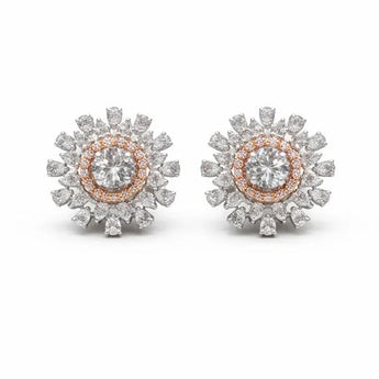 Luxurious 14KT Two-Tone Gold Floral Sunburst Diamond Earrings
