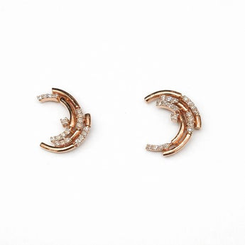 Rose Gold Cubic Zirconia Curved Stud Earrings