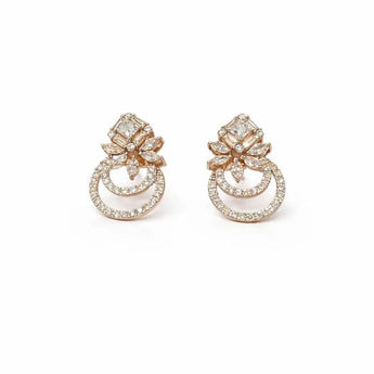 Ornate Marquise Floral and Diamond Halo Double Circle Earrings