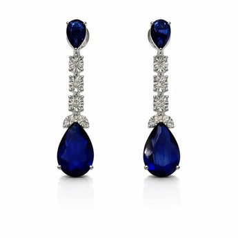 Vintage-Style Blue Sapphire & Diamond Pear Drop Earrings