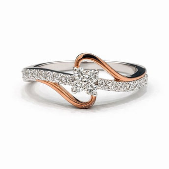Twisted Two-Tone Diamond Ring with Pavé Band for Everyday Wear