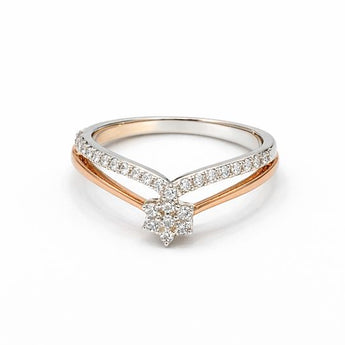 Elegant White and Rose Gold V-Shaped Diamond Wishbone Ring