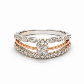 Solid 14KT Mixed Gold Diamond Ring - Pavé Set Triple Row Design