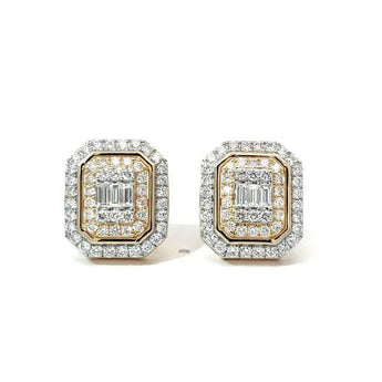 Diamond Floral Cluster Dangle Earrings with Multi-Layer Gold Chains