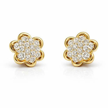 Luxury Rose Gold Diamond Flower Studs - Full Cluster Petal Earrings