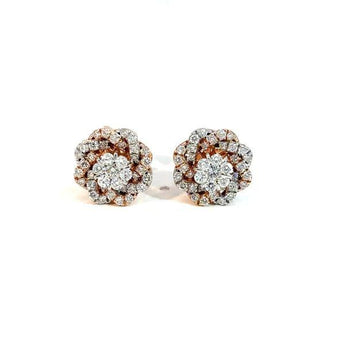 Sparkling Diamond Flower Cluster Stud Earrings in White Gold Setting