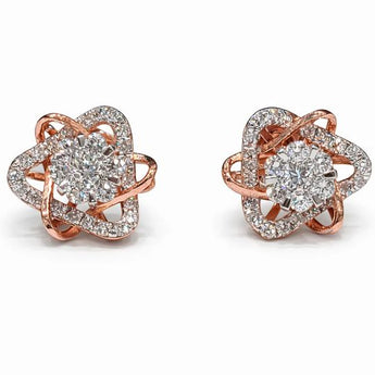 Rose Gold Diamond Floral Swirl Studs with Round Cluster Center