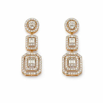 Emerald & Round Diamond Drop Earrings