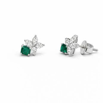 Emerald and Diamond Floral Stud Earrings
