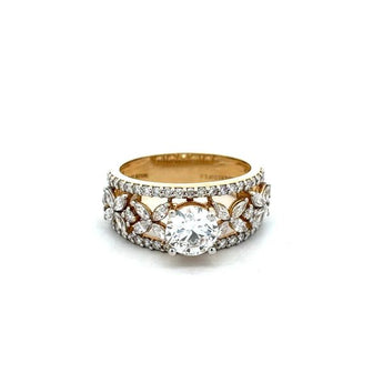 1.470 Diamond Round Center Stone Ring with Shimmering Marquise Petals