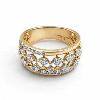 High-End Yellow Gold Diamond Statement Band with Scalloped Edge