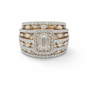 Elegant 2.27 Carat Multi-Row Diamond Ring with Emerald-Cut Halo Center
