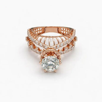 3 Carat Round Cut Diamond Engagement Ring with Ornate Rose Gold Filigree