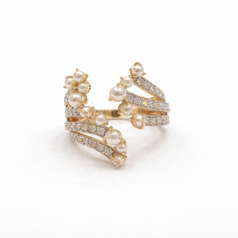 Multi Pearl Diamond Ring with Open Adjustable Design