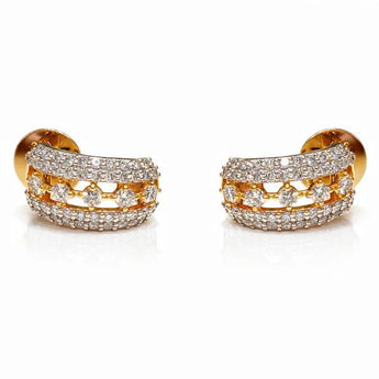 Three-Row Diamond Wide J-Hoop Earrings