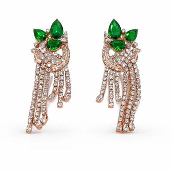 Exquisite Emerald & Diamond Tassel Drop Earrings - Pear Cut Green Gemstone Statement