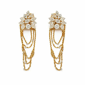 Rose Gold Floral  Long Chain Drop Earrings for Women