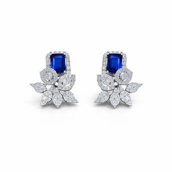 Elegant Emerald Blue Colorstone Floral Cluster Earrings