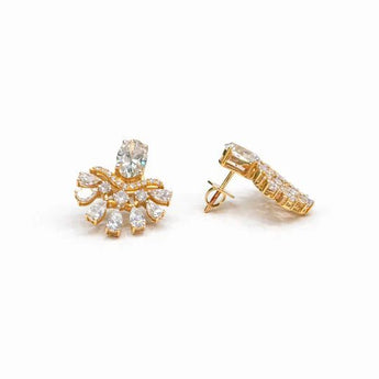 Ornate Floral Diamond Fan Earrings - Pear & Oval Cut Diamond Clusters