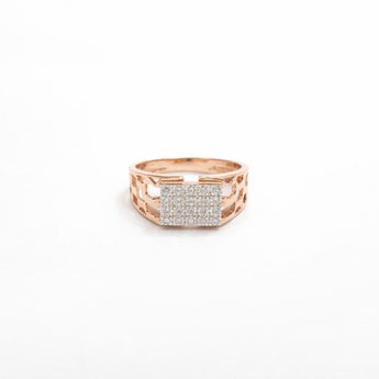 Rose Gold Square Diamond Cluster Ring with Modern Openwork Band